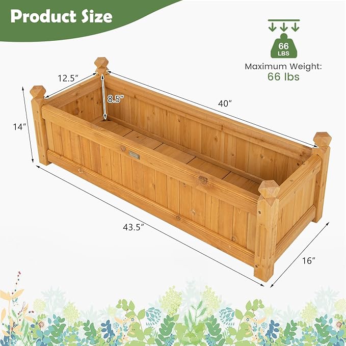 Giantex Raised Garden Bed, Wooden Planter with Drainage Holes, Rectangular Plant Box for Vegetables Flowers Herbs Fruit Growing, Raised Container for Garden Patio Balcony, Easy Assembly