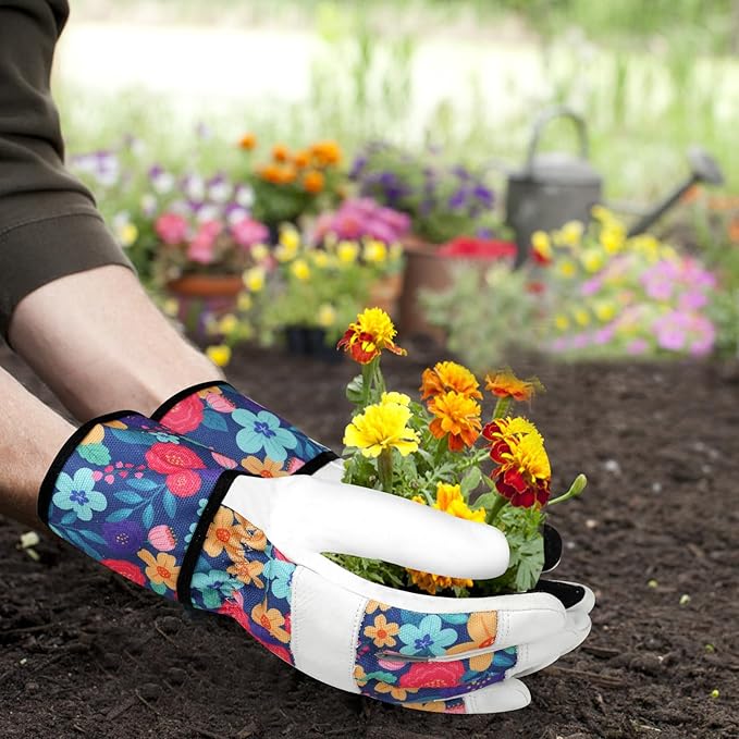 Leather Gardening Gloves for Women Garden Gloves Thorn Proof Touch Screen Design Heavy Duty Working Yard Gloves