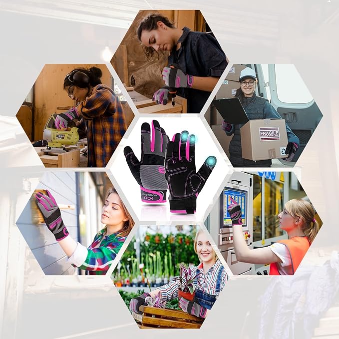 Work Gloves Women,Utility Gardening Gloves Touch Screen,Thin Mechanic Working Gloves Pink,Comfortable,Flexible,Fit