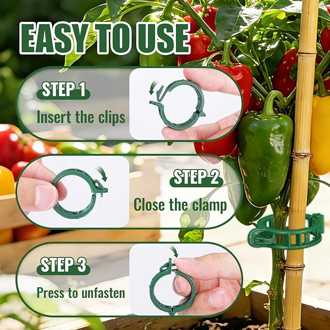 300 Pcs Tomato Clips for Climbing Plants & Garden Clips | All-Season Durable Reusable Plant Supports for Cucumbers, Grapes and Vegetables (Green)