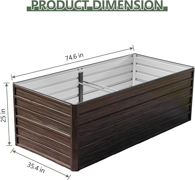 Galvanized Raised Garden Beds 6x3x2FT Outdoor Planter Boxes with Safety Edging and Gloves Metal Garden Bed Kit for Vegetables Flower and Fruits (Brown Wood Grain