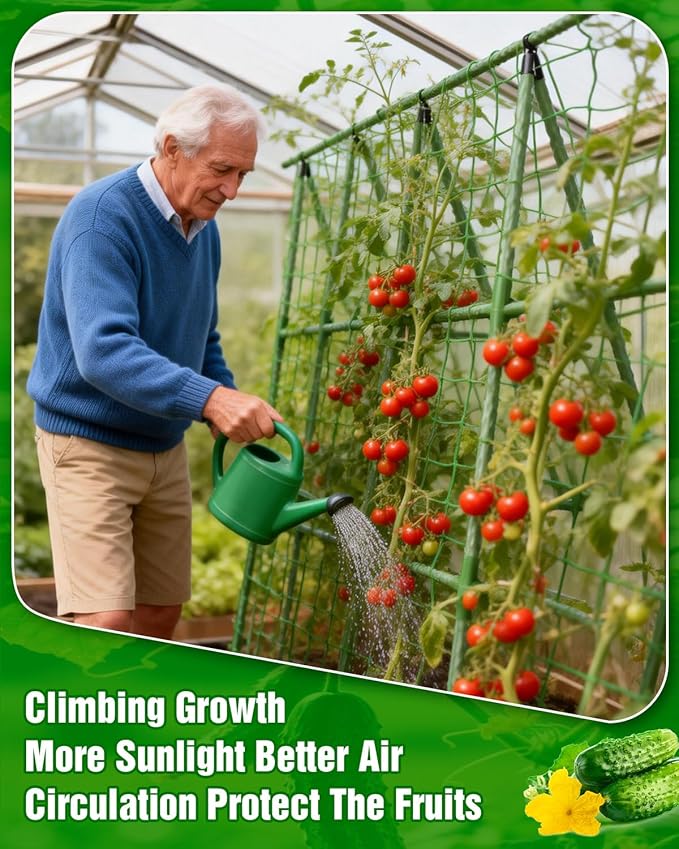 Joyhalo A-Frame Cucumber Trellis for Raised Beds, 47" Hx 57" L Adjustable Size, Garden Trellis for Climbing Plant Outdoors with Climbing Net and Plant Support Clip for Vegetable Vine Pea Bean Tomato