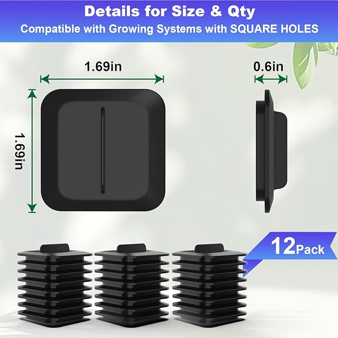 Plant Spacer Kit Compatible with Idoo, LYKO, QYO for Square Seed Pods, Grow Plant Deck Openings for Indoor Hydroponic Growing System, Square Spacer Cover Lid Accessories, Square (Black, 12Pack)