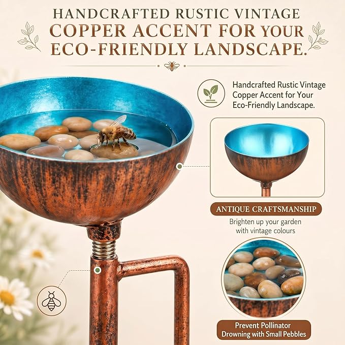 Teenyyou 9 Pcs Bee Watering Station for Garden Bee Metal Watering Cups Butterfly Water Feeder Small Insects Bath Bowl Cups Metal Stakes for Outdoor Garden Decor, Blue