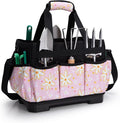 Garden Tool Bag with Hard Bottom, Garden Tote with Shoulder Strap and Multiple Pockets (No Accessories Included), Pink Sunflower