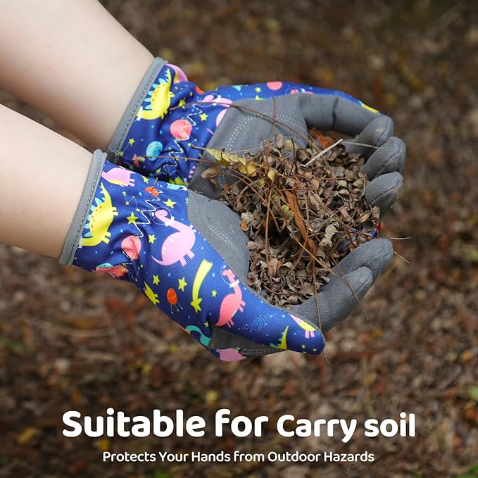 Gardening Gloves for Kids Ages 3-5, Breathable Soft Safety Garden Yard Work Gloves for Children Leather Thorn Proof for Playing, Digging, Planting,Pruning