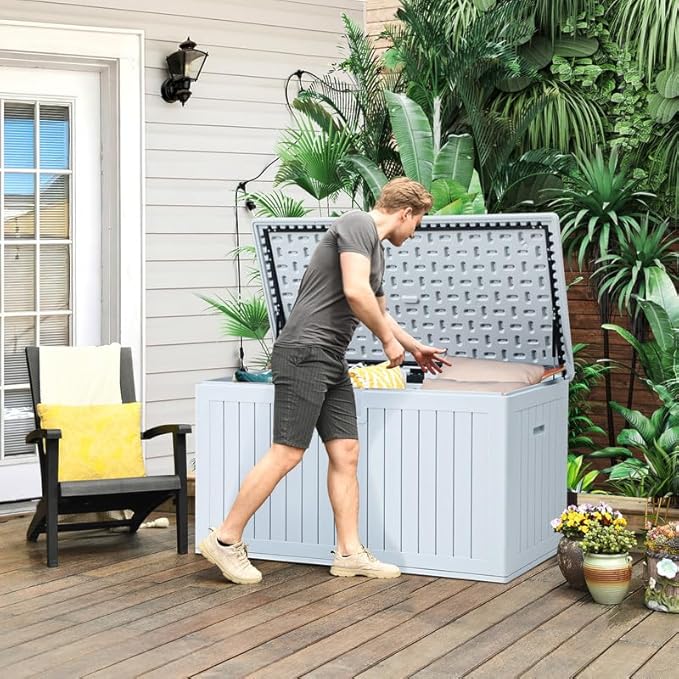 YITAHOME XL 180 Gallon Large Deck Box,Outdoor Storage for Patio Furniture Cushions,Garden Tools,Waterproof,Lockable (White)