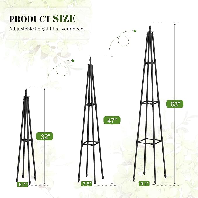 5.2 FT Obelisk Trellis for Climbing Plants,Garden Trellis with Extra Thickened Plastic-Coated Metal Pipes, Outdoor & Indoor Garden Support for Potted Plants, Black