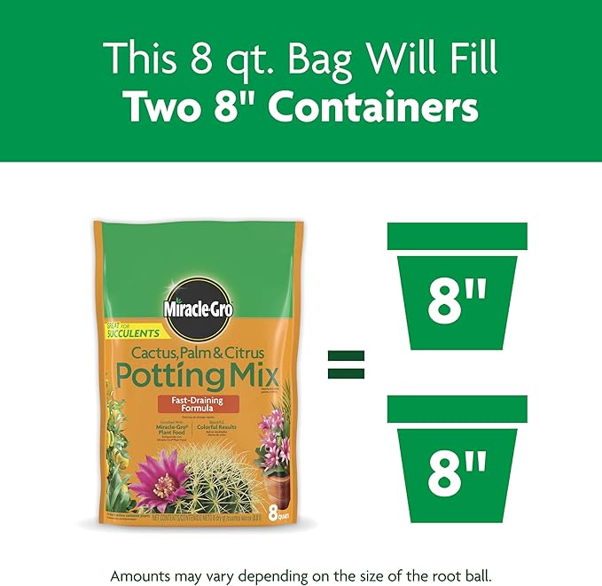 Miracle-Gro Cactus, Palm and Citrus Potting Mix, For Indoor or Outdoor Potted Plants, Great for Succulents, 8 qt.