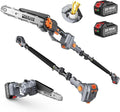 2-in-1 Pole Saw for Tree Trimming, 8-Inch Cordless Brushless Chainsaw with Adjustable Extension Pole, 2×4.0Ah Rechargeable Batteries & Charger, Auto Oiling, 15 Ft Max Reach
