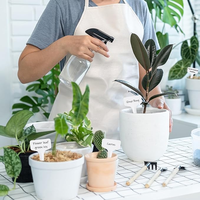Oligei Plant Labels 120 PCS, T-Type Plant Tags with Marking Pen, 6 x 10 CM White Plastic Plant Markers for Nursery, Garden, Seedlings, Flower Vegetables, Herb
