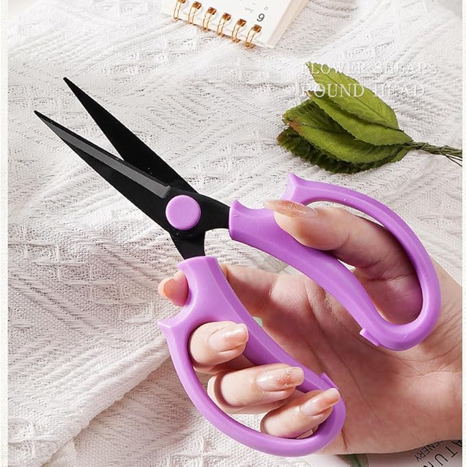 Garden Pruning Shears Scissors with Comfort Grip Handle, Premium Steel Professional Floral Scissors, Perfect for Arranging Flowers, Pruning, Trimming Plants, Gardening Tool (Pointed purple)