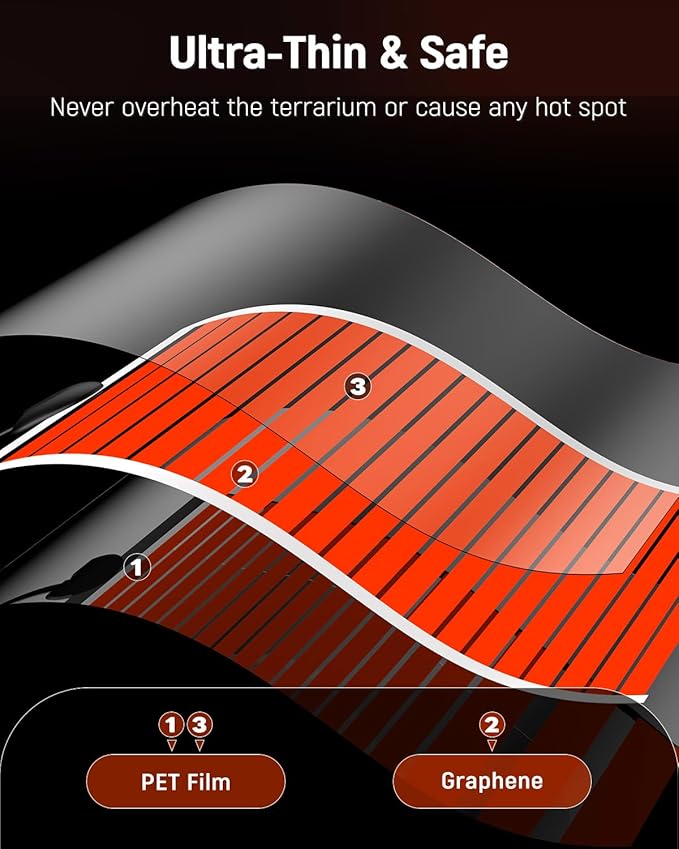 Pawfly 14 W Reptile Heat Pad with Thermostat 11 x 5.9 Inch Reptile Heating Pad Under Tank Terrarium Reptile Heat Mat for Turtles Frogs Snakes Lizards Geckos Hermit Crabs & Spiders