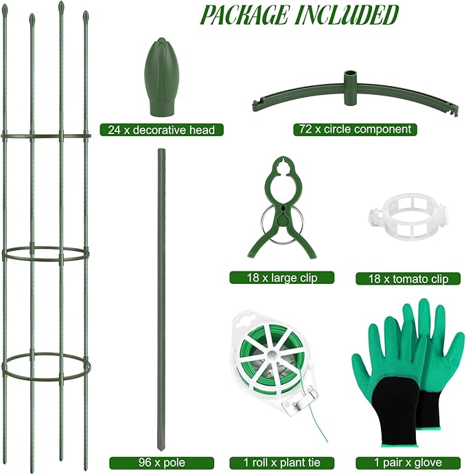 6 Pack Tomato Cages for Garden Plant Support 64 Inches Tall Garden Trellis Plant Stakes for Indoor Outdoor Plants Climbing Plants Vegetable Fruit Crop Flower Vine, Green