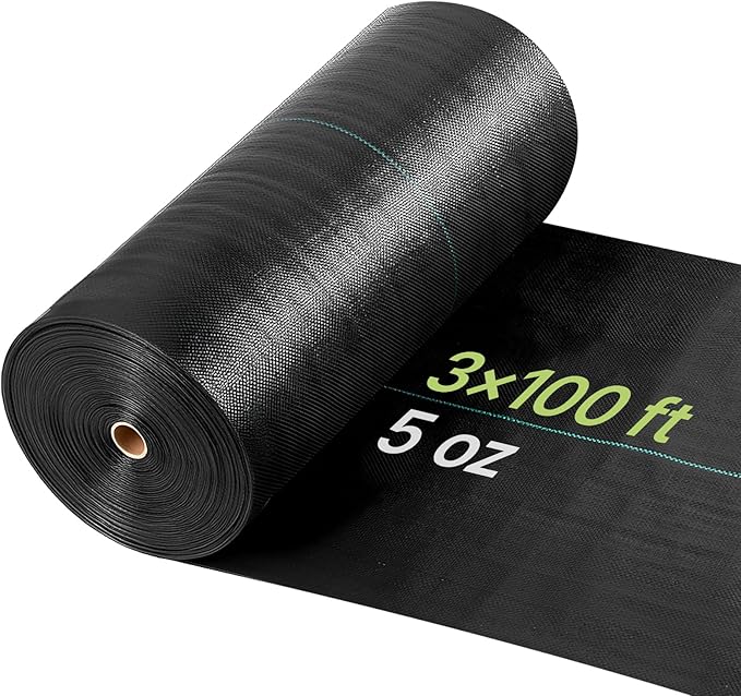VEVOR Weed Barrier Fabric Heavy Duty, 3x100FT 5oz Landscape Fabric, Woven Weed Blocker Fabrics, Garden Fabrics Weeds Barrier, Weeds Control Ground Cover, Geotextile Webbing, Gardening Mat, Black