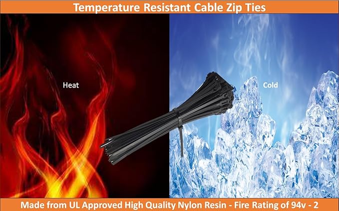 Black Zip Ties 8 inch 1000 Pack, 18 lbs Tensile Strength. Our Narrow UV Resistant Self-Locking Nylon Cable Ties, Wire Ties, Tie Wraps for Indoors, Outdoors, Cable Management Use - by Nirah