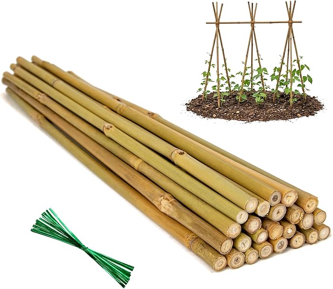 Plant Stakes Natural Bamboo Sticks - 25 Pcs Bamboo Garden Stakes for Plants 4 FT Plant Support Sticks with Twist Ties for Tomatoes Grapes Beans Flowers Indoor Outdoor Potted Climbing Plants