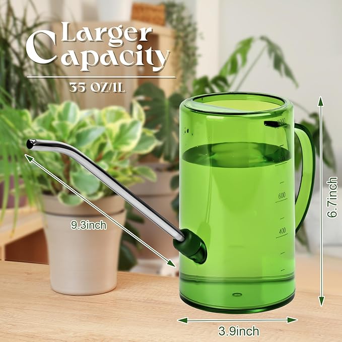 Plastic Watering Can - with Long Spout - 1/4 Gallon - 34 Oz - Green