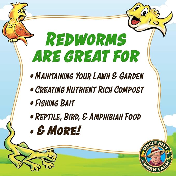 Uncle Jim's Worm Farm 500 Count Red Wiggler Composting Worms Mix for Garden Soil or Fishing | Starter Pack of Compost Worms Improves Soil Structure and Quality for Healthier Gardens