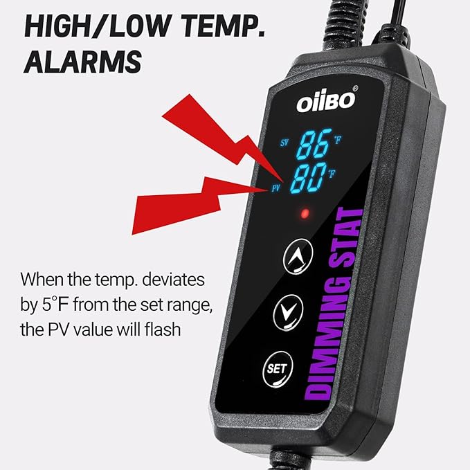 Oiibo Digital Heat Mat Thermostat, PID Reptile Heat Lamp Dimming Thermostat Heating Pad Temperature Controller for for Aquarium Reptiles and Seedling, Breeding, Hatching