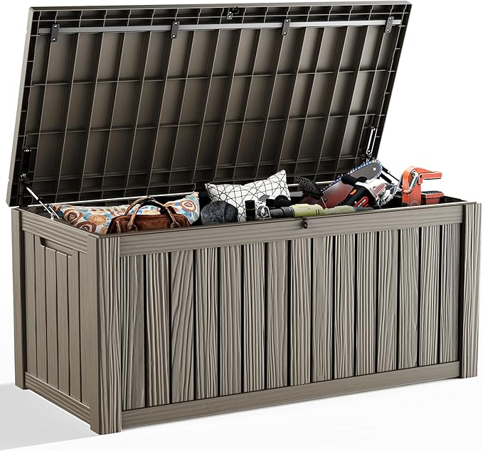 150 Gallon Deck Box Large Outdoor Storage Box Waterproof for Patio Furniture,Outdoor Cushions,Garden Tools and Pool Supplies,Weatherproof(Grey,150Gallon)