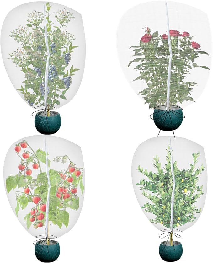 Gardtree 4 PCS 2 x 2.7 FT Bird Insect Barrier Fruit Tree Netting, Upgrade Design with Double Zipper, Plant Protectors from Animals, Garden Plant Cover Mesh for Blueberry Bush Flower Tomato Flower