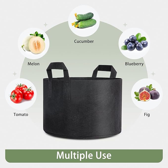 GreatBuddy 10 Gallon Grow Bags 12-Pack, Thick Fabric Pots for Plants, Sturdy Handles & Reinforced Stitching, Labels Included, Black