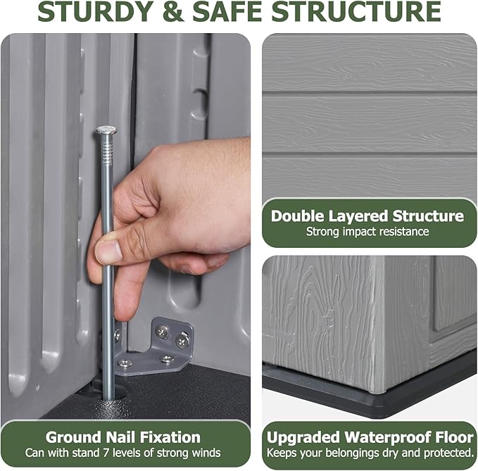 Aoxun 61 Cu.Ft Outdoor Storage Shed, Widened Outdoor Storage Cabinet Waterproof Vertical Resin Shed with Floor for Patio, Garden Tools, Pool Equipment, Easy to Assemble (Grey)
