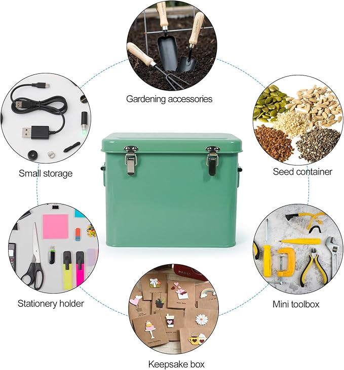 Luwint Seed Storage Organizer, Metal Saving Box Container with Removable Tray, Small Storage Box with Lid for Seeds, Keepsakes, Mini Tools