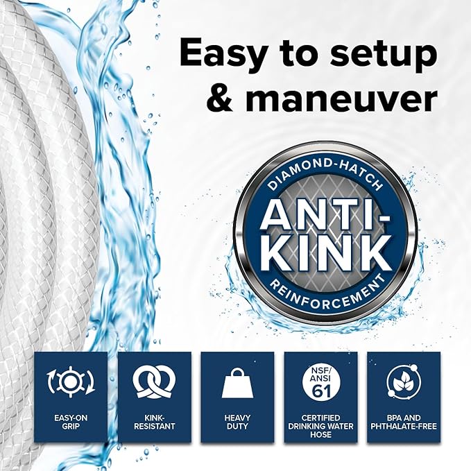 Camco TastePURE 25-Ft - RV Drinking Water Hose - Contains No Lead, No BPA & No Phthalate - Features Reinforced Design & Crafted of PVC - 1/2” Inside Diameter, Made in the USA (22735)