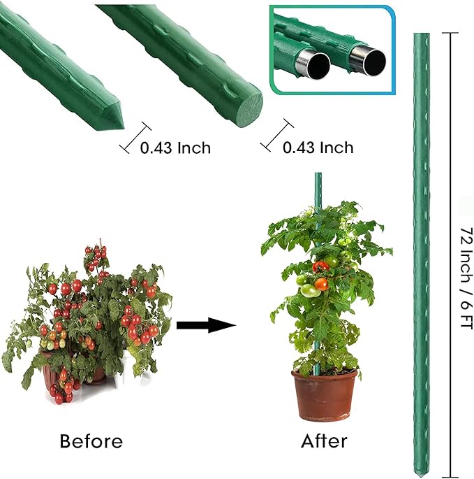6Ft 25Pcs Plant Stakes Garden Tomato Sticks Supports for Potted Cucumber Strawberry Bean, 72inch-25Pcs