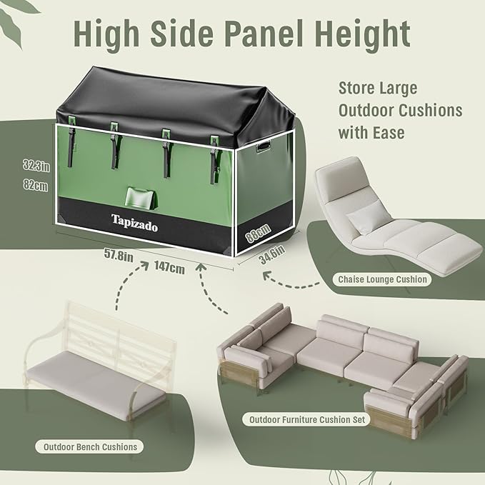 310 Gallon Extra Large Deck Boxes, 1170L Capacity Waterproof Outdoor Storage Bin for Patio Furniture Cushions, Pool Accessories, Garden Tools and Christmas Tree, Black & Green