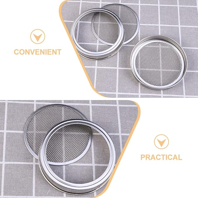 LIFKOME 3pcs Stainless Steel Sprouting Jar Mesh Lids for Wide Mouth 70mm Mason Jars, Seed Germination Covers with Filter Screen, Versatile Kitchen Canning Accessories for Home Sprout