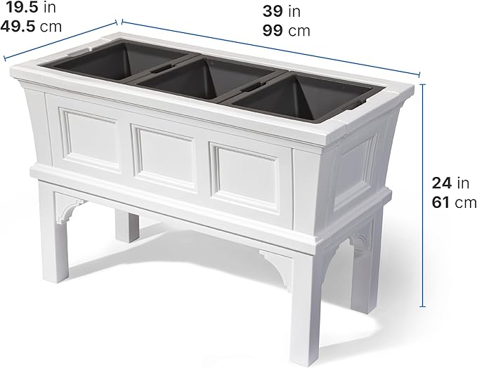 Step2 Atherton Raised Planter Box, Large Planters for Outdoor Plants, Gardening and Flower Pot for Patio or Porch, Easy Drainage, Durable Plastic, White