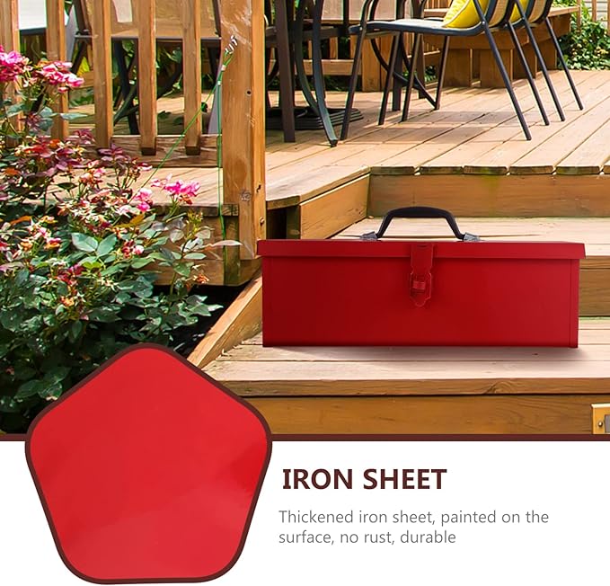 DOITOOL Red Metal Tool Box Iron Sheet Tool Box Metal Toolbox Red Tool Storage Case Lockable, Multi-function Tool Organizer, 15.3X6.2X5.1inch