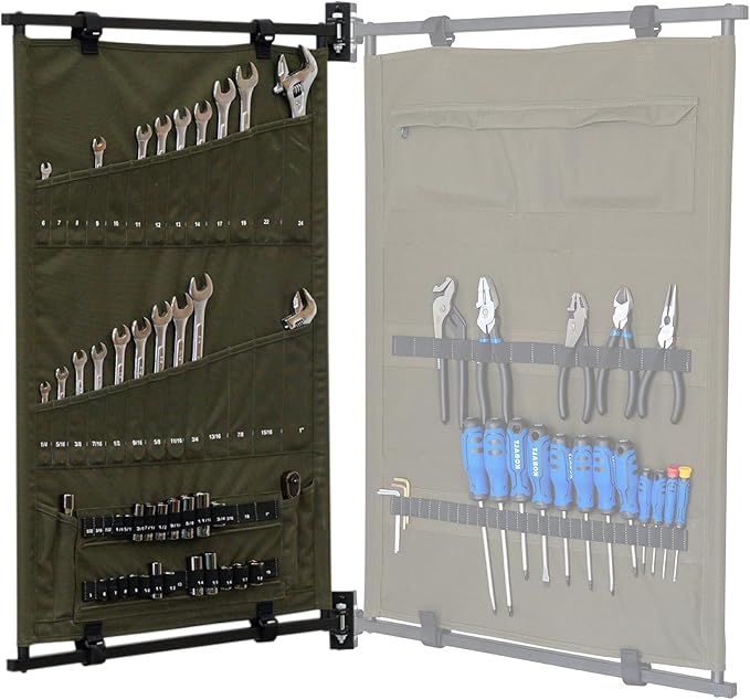 StoreYourBoard Pivot Panel Tool Storage, Swivel Workshop Organizer for Wrenches, Screwdrivers, & Sockets, Metric & Imperial Labeled Slots (High Pine Green)