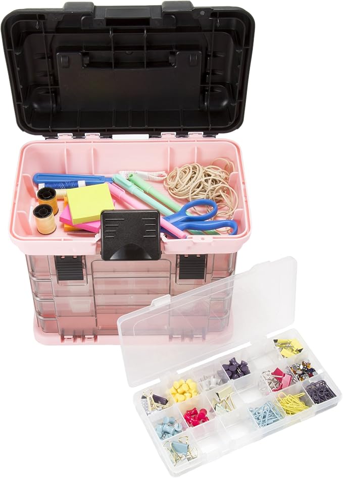 Pink Tool Box Organizer with Removable Compartments – Portable Storage Case for Crafts, Beads, Screws & Small Tools – Lightweight Utility Organizer by Stalwart
