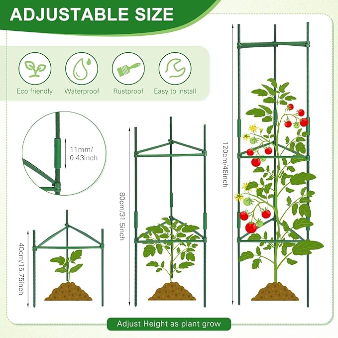 24 Sets 48 Inch Tomato Cage for Garden Adjustable Plants Tomatoes Stakes Support Cages Trellis Expandable Plant Cage Vegetable Support Trellis Stakes for Vertical Climbing Plants Flowers