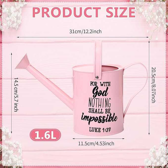 1. 6l Christian Galvanized Metal Watering Can with Inspirational Bible Verses Small Christian Religious Gardening Can Church Gift for Women for Outdoor House Indoor Plants(Pink,1.6 L)