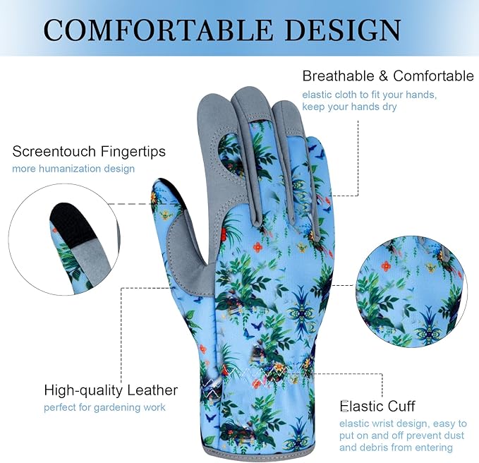 Leather Gardening Gloves for Women Thorn Proof Garden Gloves Touch Screen Working Gloves Gifts,M