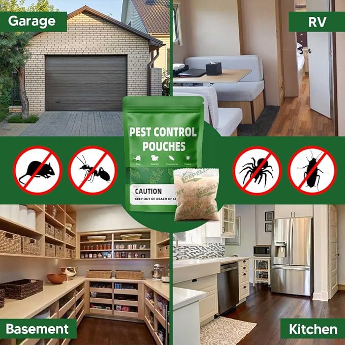 Pest Control Pouches, Mouse Repellent, Rodent Repellent Indoor, Mice Repellant, Peppermint to Repel Spider, Roach & Ant, Rat Deterrent for House, Keep Mice Away, Covers up to 120 sq ft-8P