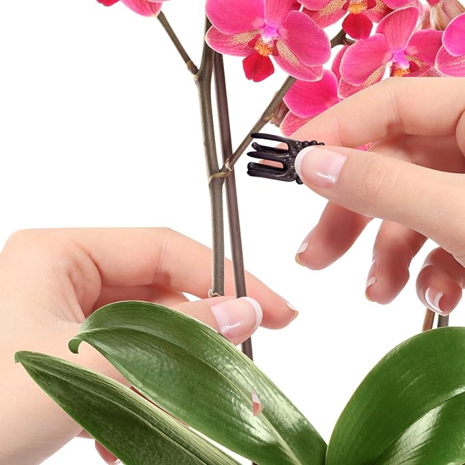 50Pcs Plant Stake and Clips Set, Adjustable Bendable Garden Stakes for Tall Plants | Durable Plant Sticks for Pots, Flowers, Vines | Indoor & Outdoor Use | Brown Gardening Supplies