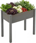 DUMOS Raised Garden Bed with Legs, 34x18x30 Inch Planter Box Outdoor with Liner for Herbs Flowers Vegetables, Elevated Wooden Garden Bed for Patio, Balcony and Backyard, Dark Grey