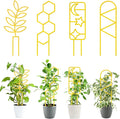 4 Pcs Indoor Plant Trellis for Climbing Plants, Small Trellis for Potted Plants, Garden Metal Trellis Plant Support Trellis with Different Patterns for Vine Ivy Flower (Unique,Gold)