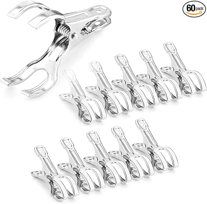 60-Pack Extra-Large Opening Garden Clips, Heavy Duty Stainless Steel Greenhouse Clamps for 3/4" to 2" Pipe - Securely Grips Row Cover, Frost Blanket, Bird Netting & Shade Cloth in High Winds