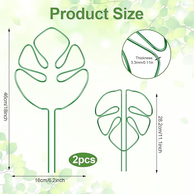 2 pcs Monstera Plant Support,Unique Monstera Shaped Plant Support Ring,Plant Support Stakes for Outdoor Plants and Indoor Plants (Green)