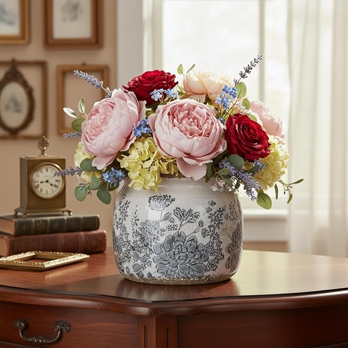 Vintage Planter Large Ceramic Plants Pot Grey Flower Crack Cottage Scroll Vase Flower Vase Pot Indoor Plants Home Kitchen Decor Farmhouse Antique Decorative Gift