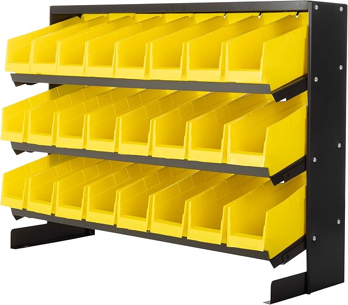 Small Parts Organizer with 24 Plastic Storage Bins - Powder-Coated Steel Rack with Removable Drawers for Garage Organization by Stalwart (Yellow)