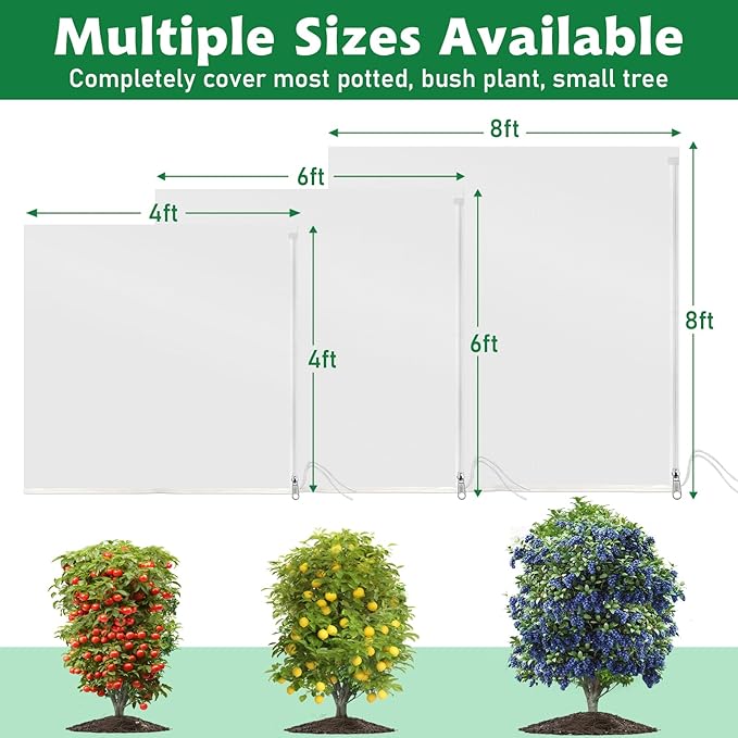 OZMI Bird Netting for Garden, 8 x 8 FT Blueberry Bush Netting Cover with Zipper, Drawstring Reusable Mesh Plant Protector for Shrubs Bush Fruit Tree Potted (2 Pack)