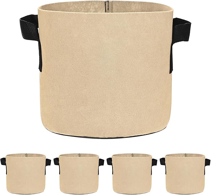 M METERXITY 5-Pack Plant Grow Bags 2 Gallon Grow Bags 300G Thickened Fabric Pots with Durable Handles Plant Garden Grow Pots for Fruits/Vegetables/Flowers/Plants [Khaki]